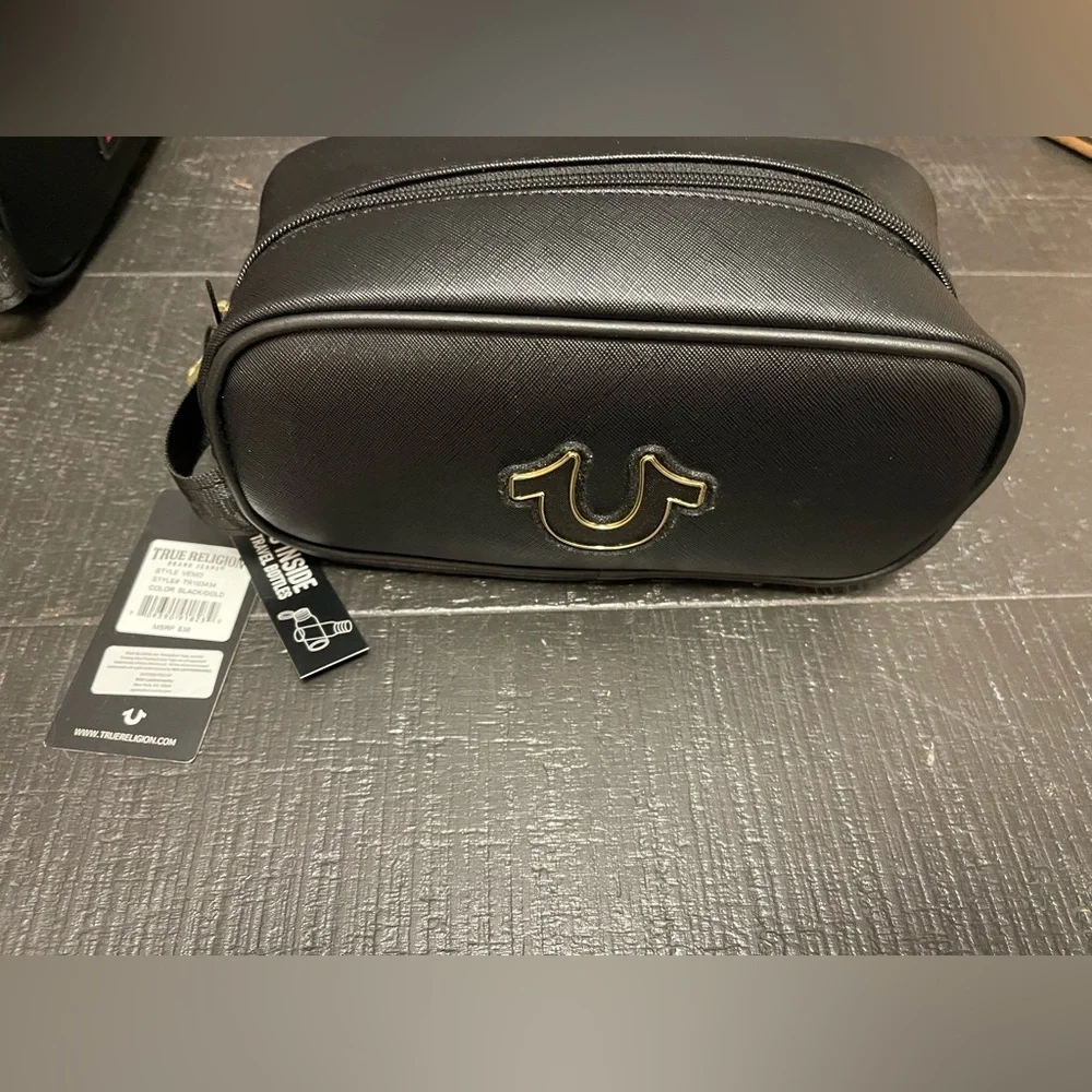 True Religion Black and Gold Toiletry Bag